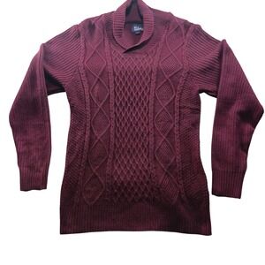 Billy London Mens Shawl Collar Cable Knit Sweater Wine Burgundy BL1822 Large NWT